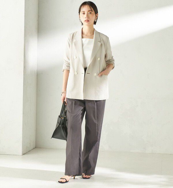 SHIPS for women「〈UVカット / 吸水速乾 / 手洗い可能〉綿麻混 オックス 2タック ストレート パンツ」|その他|