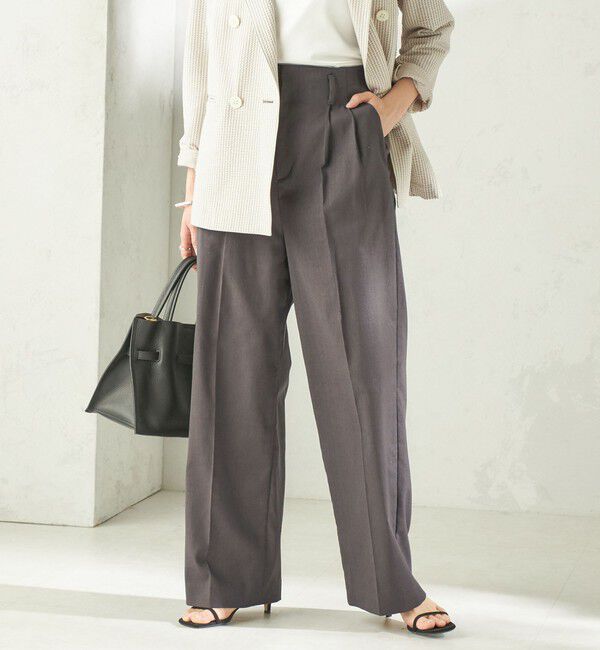 SHIPS for women「〈UVカット / 吸水速乾 / 手洗い可能〉綿麻混 オックス 2タック ストレート パンツ」|その他|