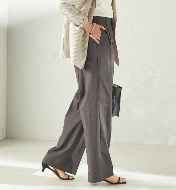 SHIPS for women「〈UVカット / 吸水速乾 / 手洗い可能〉綿麻混 オックス 2タック ストレート パンツ」|その他|