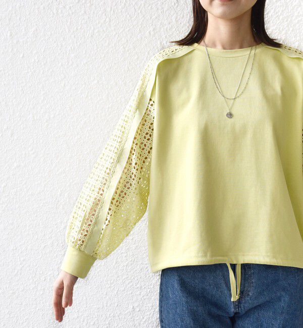 SHIPS for women「《一部追加予約》【WEB限定】〈手洗い可能〉レース コンビ カットソー」|Tシャツ・カットソー|