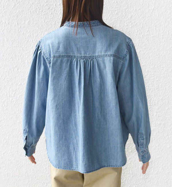 SHIPS for women「〈洗濯機可能〉ライトオンス フリル デニム シャツ」|シャツ・ブラウス|