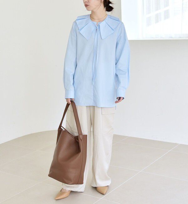 quaranciel「quaranciel:〈洗濯機可能〉タックカラー 2way キーネック シャツ ブラウス」|シャツ・ブラウス|