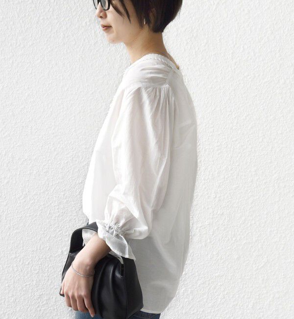 SHIPS for women「〈手洗い可能〉綿 シルク Vネック フリル タック ブラウス」|シャツ・ブラウス|