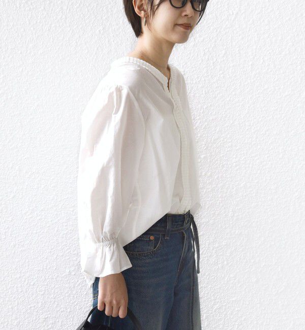 SHIPS for women「〈手洗い可能〉綿 シルク Vネック フリル タック ブラウス」|シャツ・ブラウス|