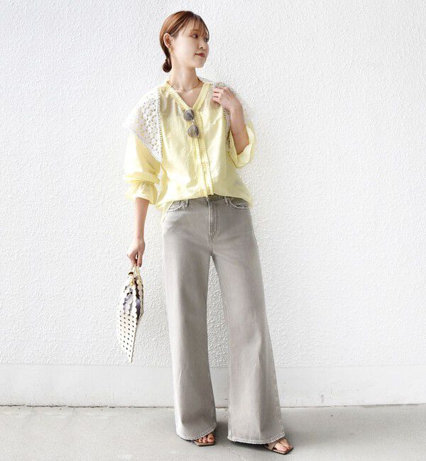 SHIPS for women「〈手洗い可能〉綿 シルク Vネック フリル タック ブラウス」|シャツ・ブラウス|