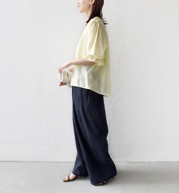 SHIPS for women「〈手洗い可能〉綿 シルク Vネック フリル タック ブラウス」|シャツ・ブラウス|