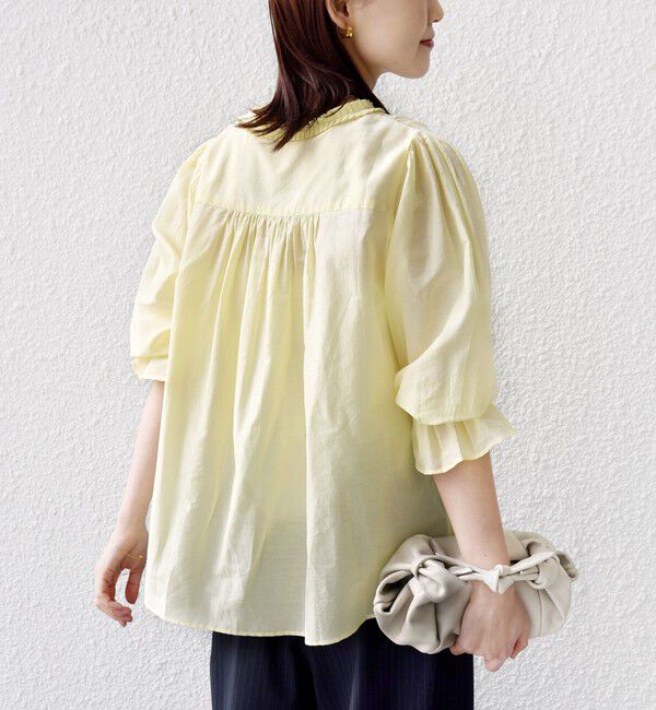 SHIPS for women「〈手洗い可能〉綿 シルク Vネック フリル タック ブラウス」|シャツ・ブラウス|