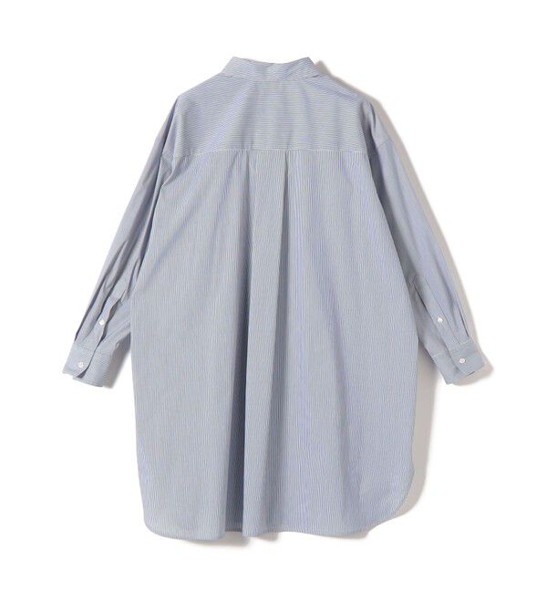 SHIPS for women「SHIPS Primary Navy Label:綿 ナイロン ストライプ ロング シャツ」|シャツ・ブラウス|