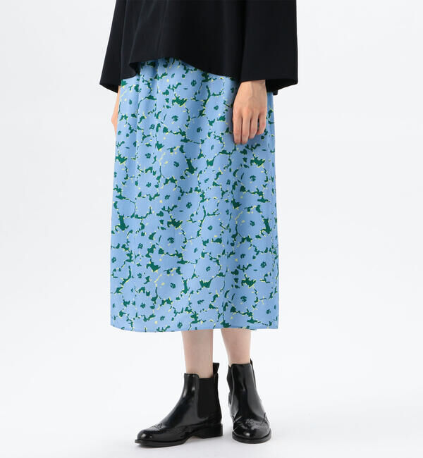 Ballsey「スプレッドフラワープリント ウエストギャザーミディスカート」|フレア|64 ブルー系