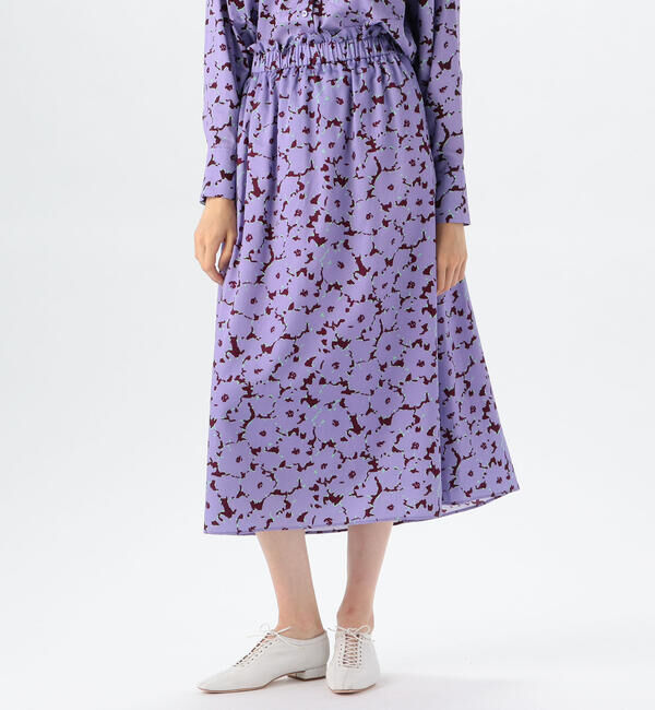 Ballsey「スプレッドフラワープリント ウエストギャザーミディスカート」|フレア|