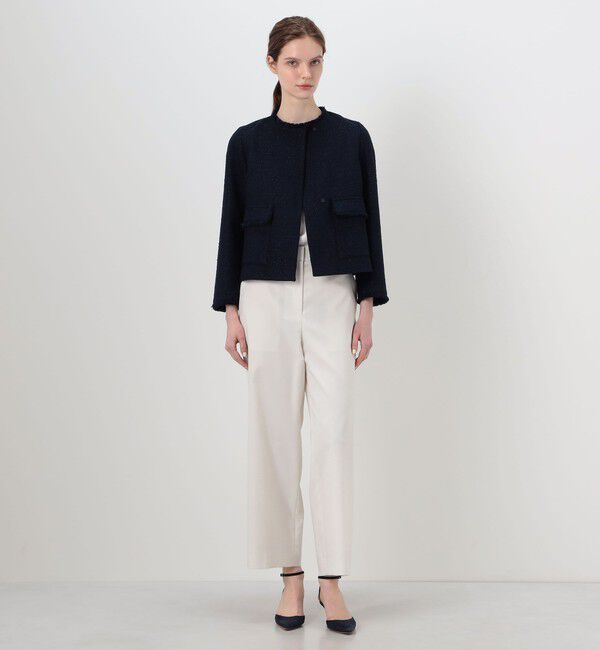 Ballsey「ラメブッチャーツイード セミダブルクルーネックジャケット」|ノーカラージャケット|