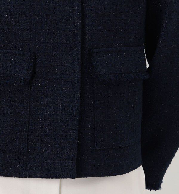 Ballsey「ラメブッチャーツイード セミダブルクルーネックジャケット」|ノーカラージャケット|