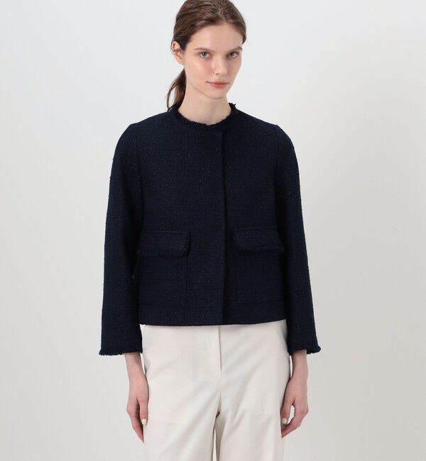 Ballsey「ラメブッチャーツイード セミダブルクルーネックジャケット」|ノーカラージャケット|