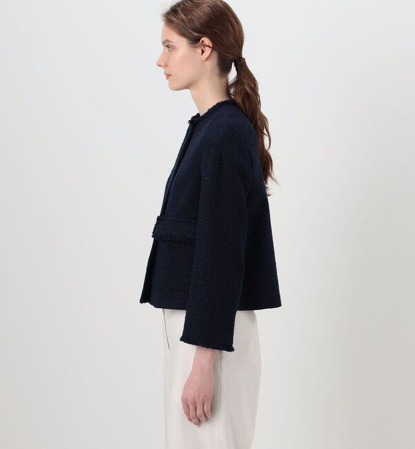 Ballsey「ラメブッチャーツイード セミダブルクルーネックジャケット」|ノーカラージャケット|