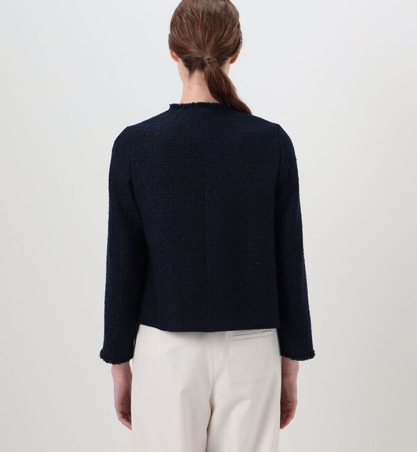 Ballsey「ラメブッチャーツイード セミダブルクルーネックジャケット」|ノーカラージャケット|