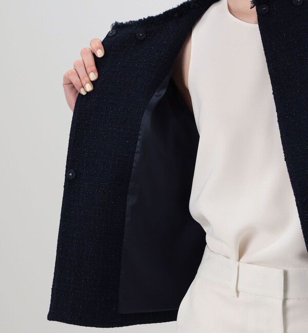 Ballsey「ラメブッチャーツイード セミダブルクルーネックジャケット」|ノーカラージャケット|