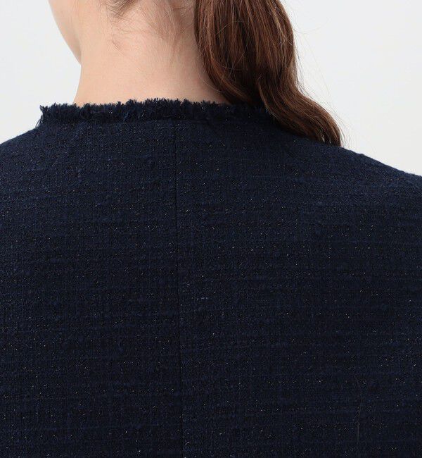 Ballsey「ラメブッチャーツイード セミダブルクルーネックジャケット」|ノーカラージャケット|