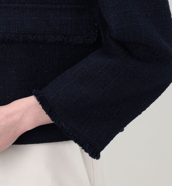 Ballsey「ラメブッチャーツイード セミダブルクルーネックジャケット」|ノーカラージャケット|