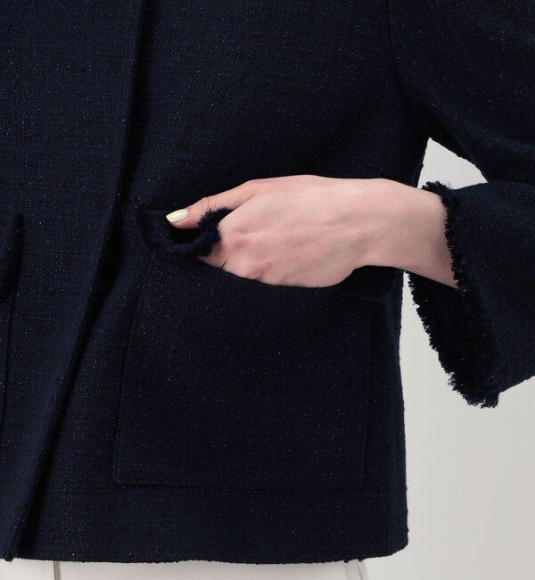 Ballsey「ラメブッチャーツイード セミダブルクルーネックジャケット」|ノーカラージャケット|