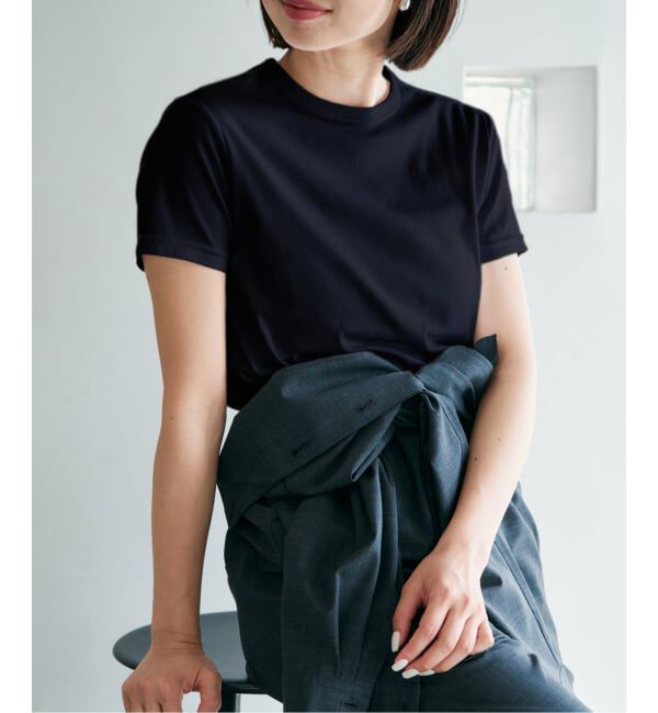 IENA「《追加2》ATON/エイトン 別注 SUVIN FRAISE ショートスリーブ Tシャツ」|Tシャツ・カットソー|ネイビー