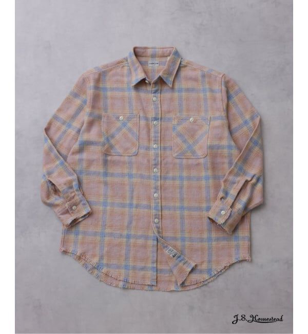 J.S.Homestead「J.S.Homestead / シュレッド ワーク チェック シャツ」|シャツ・ブラウス|ピンク