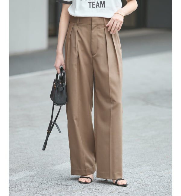 journal standard L'essage「《セットアップ可》POPLIN ダブルタックパンツ」|スラックス|ベージュ