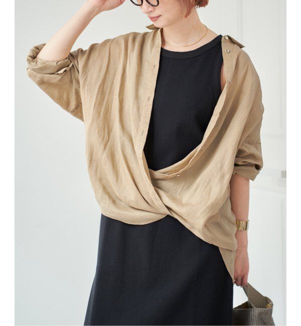 Spick and Span「《ゆったりサイズ》追加 80リネンカシュクール ビッグシャツ」|シャツ・ブラウス|