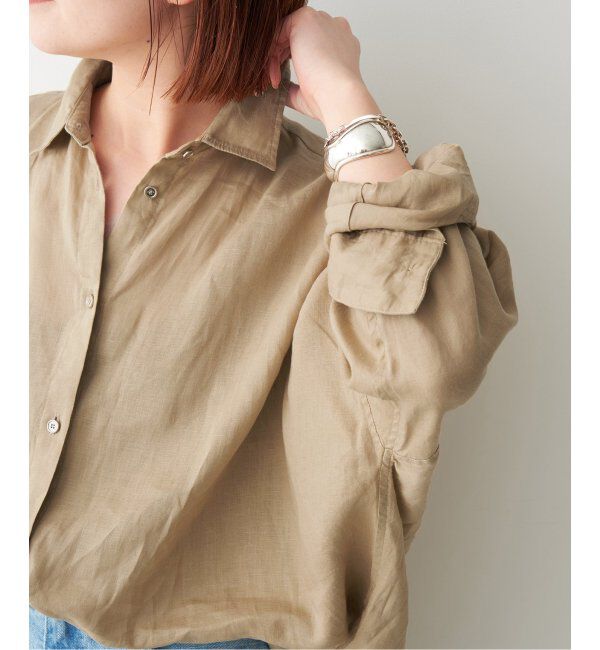 Spick and Span「《ゆったりサイズ》追加 80リネンカシュクール ビッグシャツ」|シャツ・ブラウス|