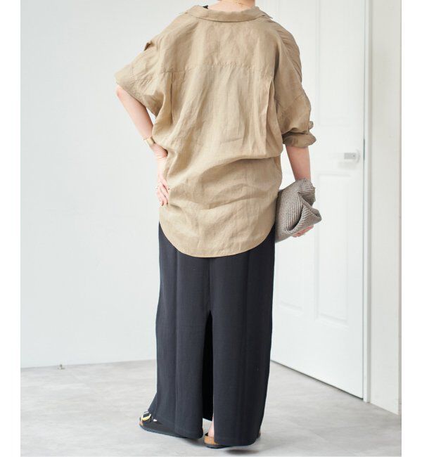 Spick and Span「《ゆったりサイズ》追加 80リネンカシュクール ビッグシャツ」|シャツ・ブラウス|