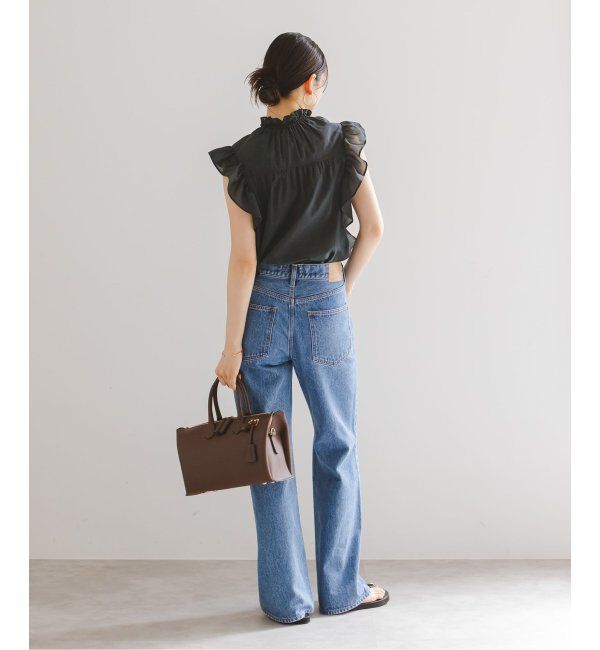 NOBLE「《追加4》【洗える】シャーリングフリルノースリブラウス」|シャツ・ブラウス|