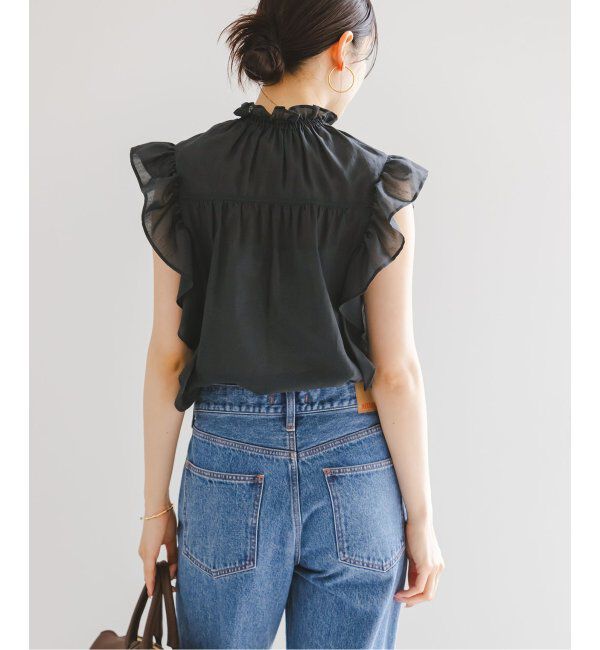 NOBLE「《追加4》【洗える】シャーリングフリルノースリブラウス」|シャツ・ブラウス|