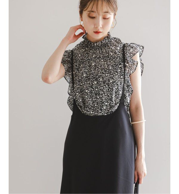 NOBLE「《追加4》【洗える】シャーリングフリルノースリブラウス」|シャツ・ブラウス|