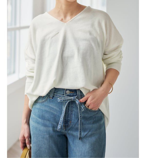 Spick and Span「《新色有り / 追加》コットンバルキーヤーンルーズVネックプルオーバー」|ニット・セーター|