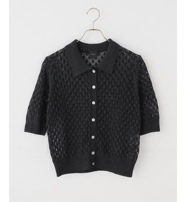 Spick and Span「透かし編み ポロシャツニットカーディガン」|カーディガン|ブラック