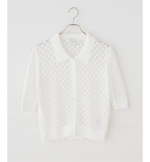 Spick and Span「透かし編み ポロシャツニットカーディガン」|カーディガン|ホワイト