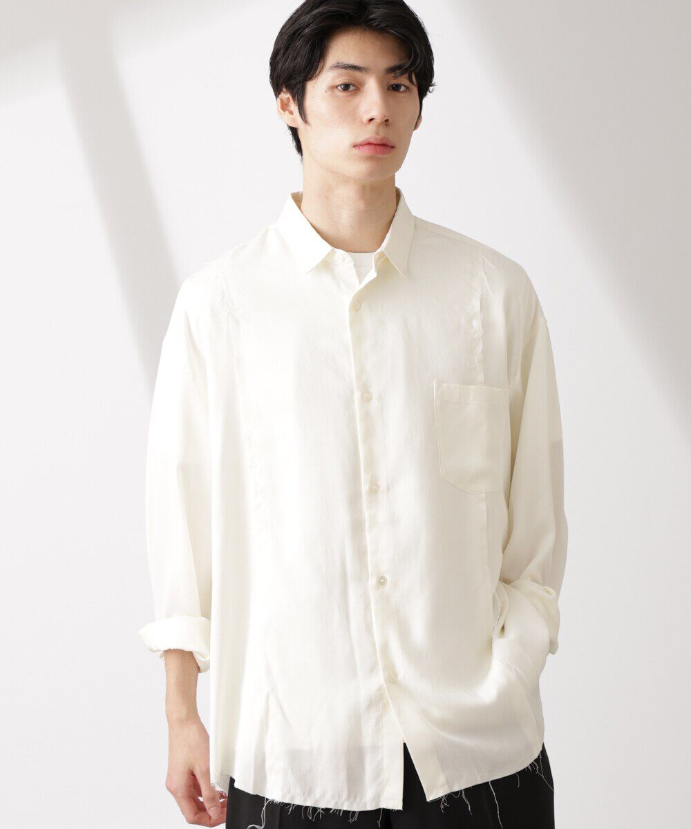 nano･universe「カットオフワイドドレープシャツ 長袖」|シャツ・ブラウス|ホワイト