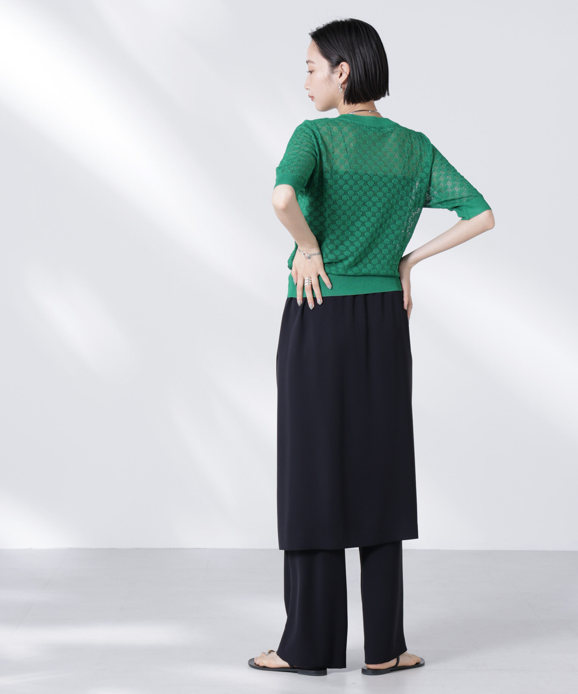 nano･universe「レース柄クルーネック半袖ニット」|ニット・セーター|