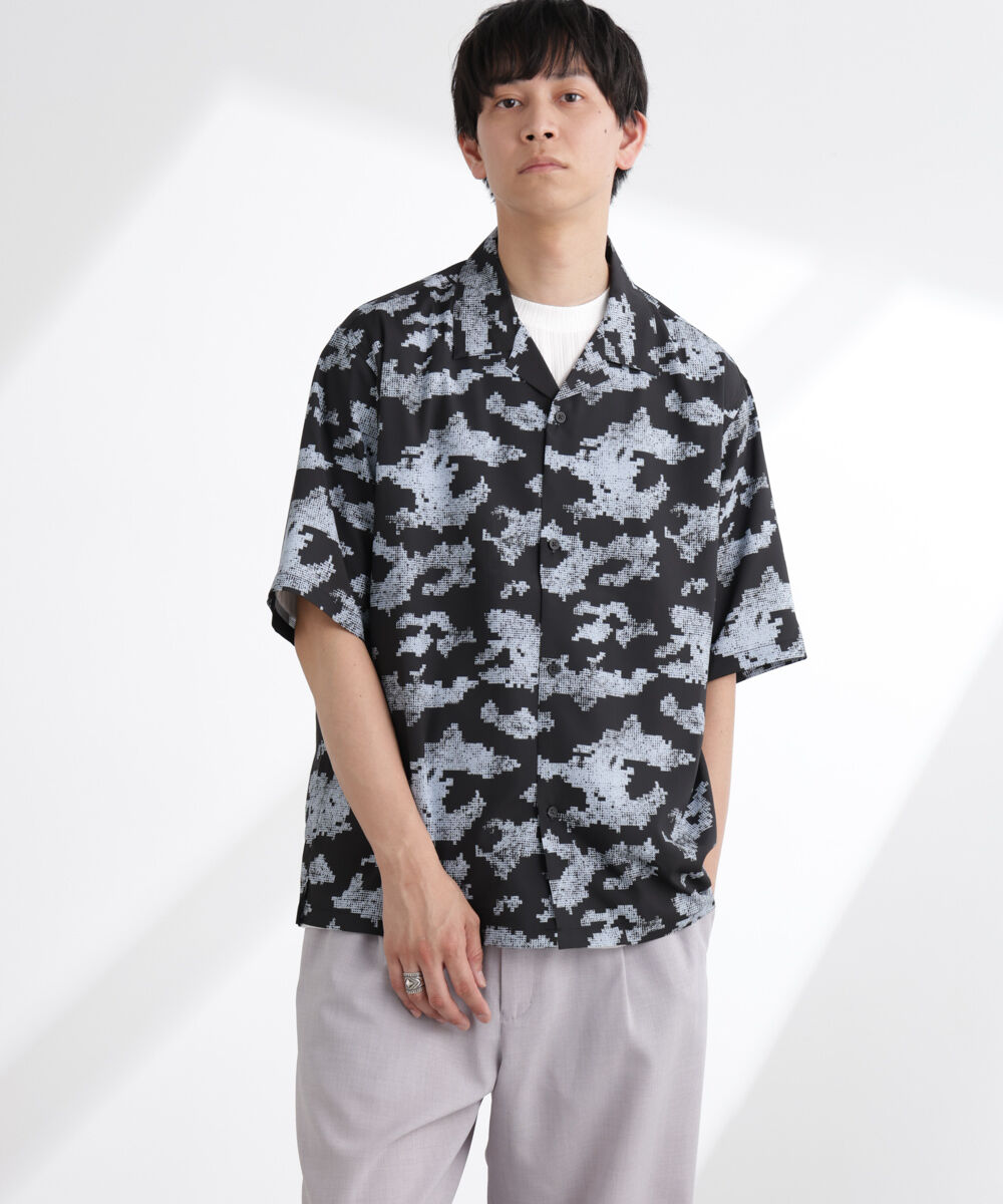nano･universe「オリジナルパターン開襟シャツ 半袖」|シャツ・ブラウス|ブラック