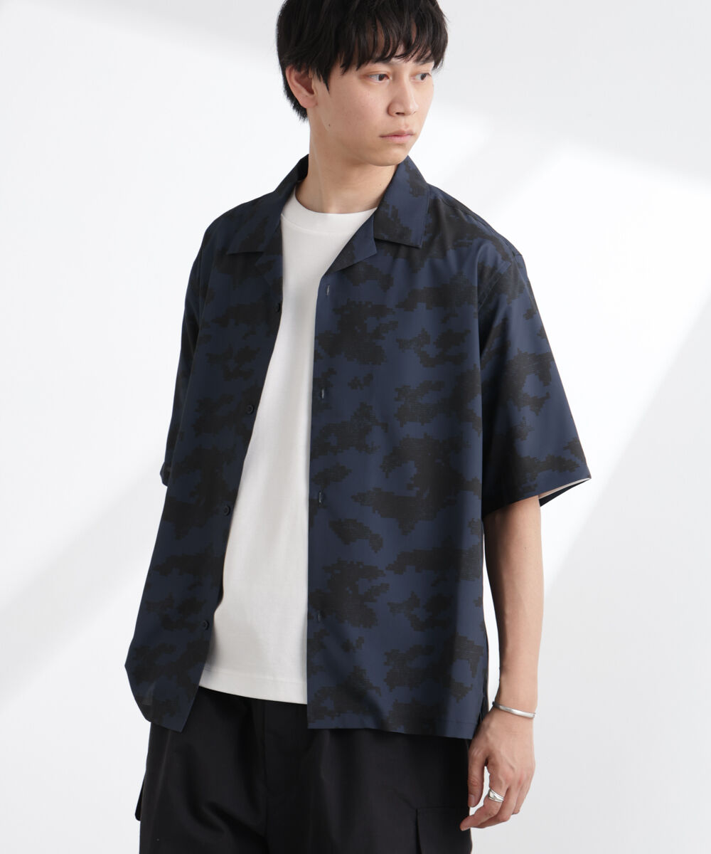 nano･universe「オリジナルパターン開襟シャツ 半袖」|シャツ・ブラウス|ネイビー