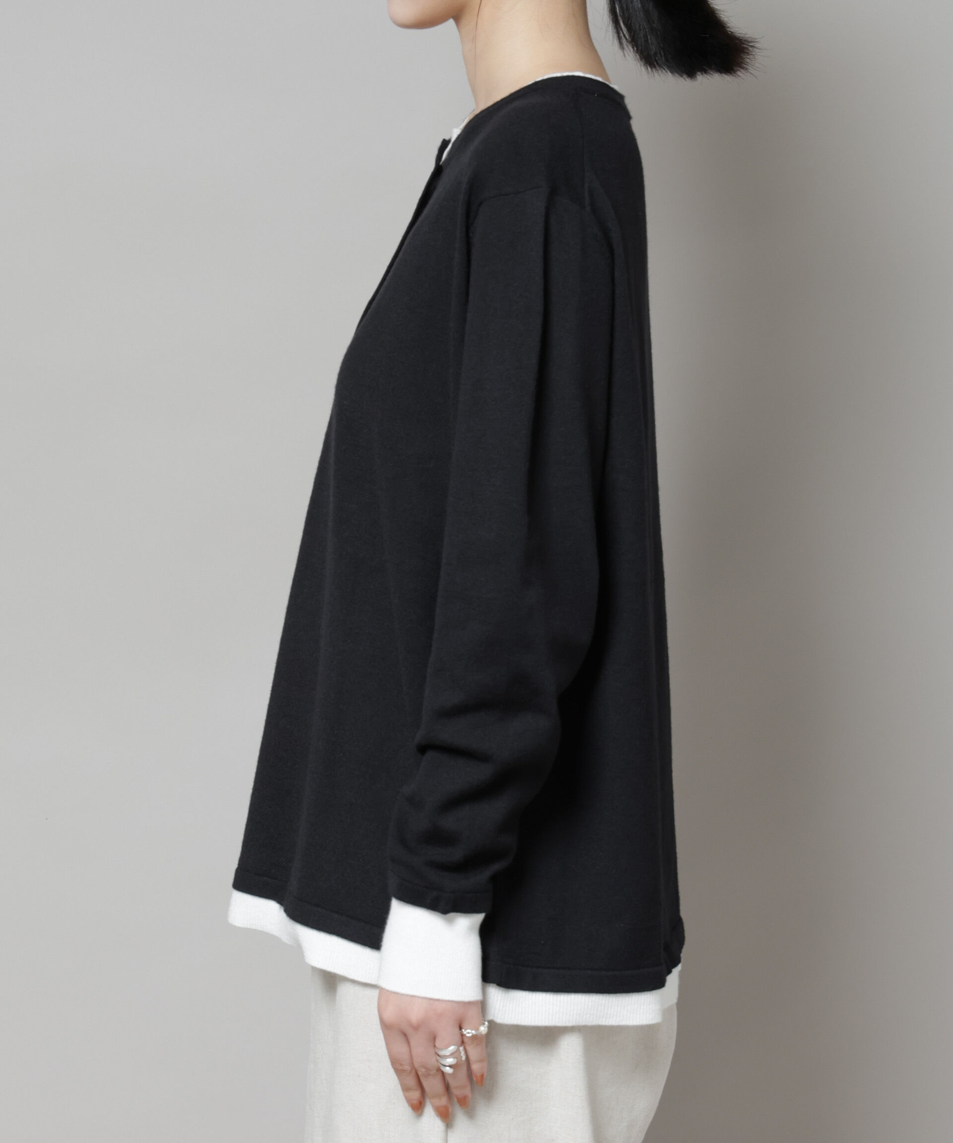 nano･universe「レイヤード風バイカラーヘンリーネックニット」|ニット・セーター|