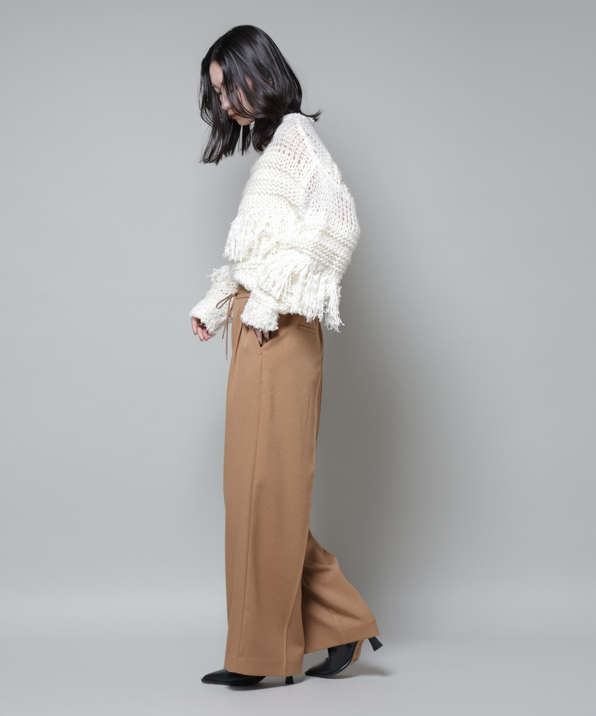 nano･universe「ストレッチサージピンタックイージーワイドパンツ(セットアップ可)」|チノ|