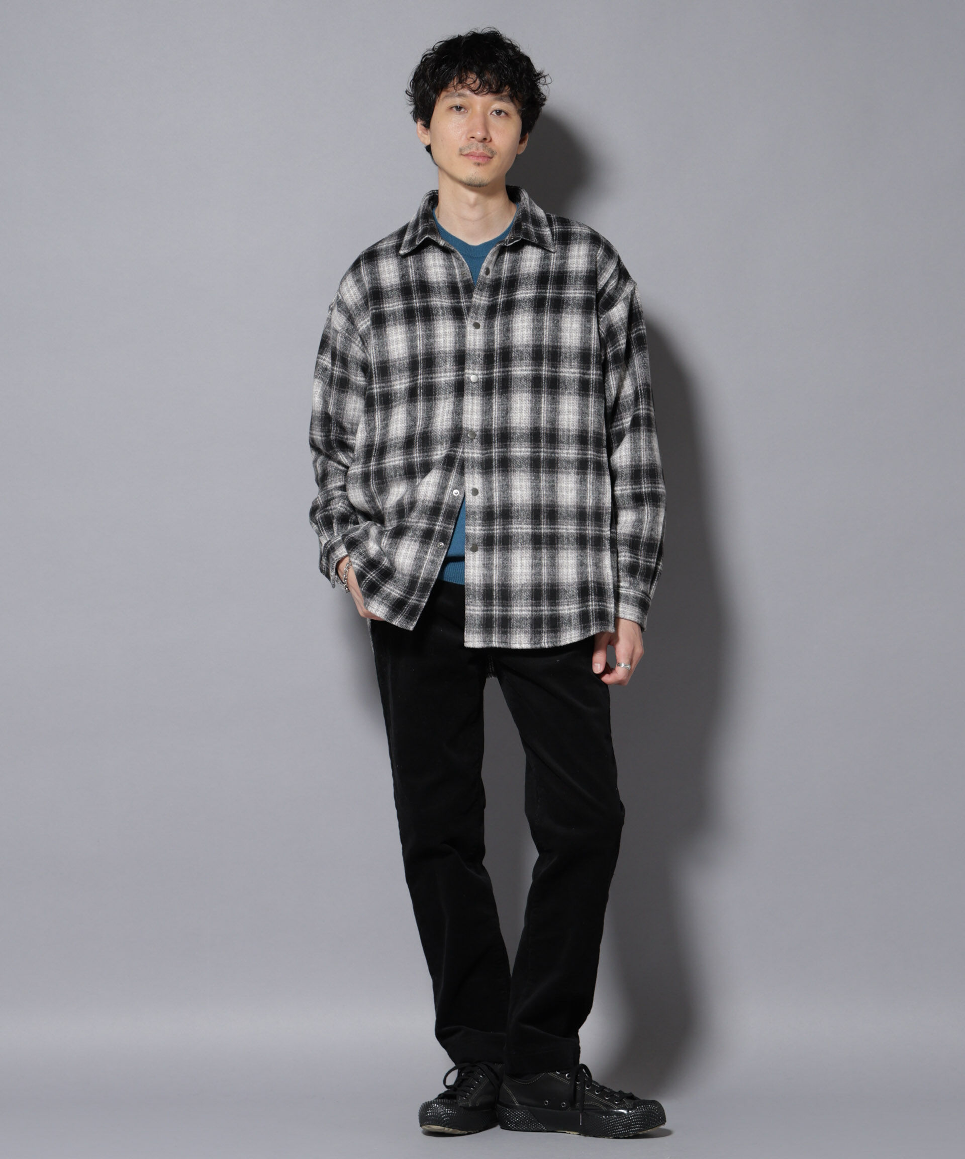 nano･universe「シャギーオンブレーチェックジャケット」|ブルゾン・スタジャン|