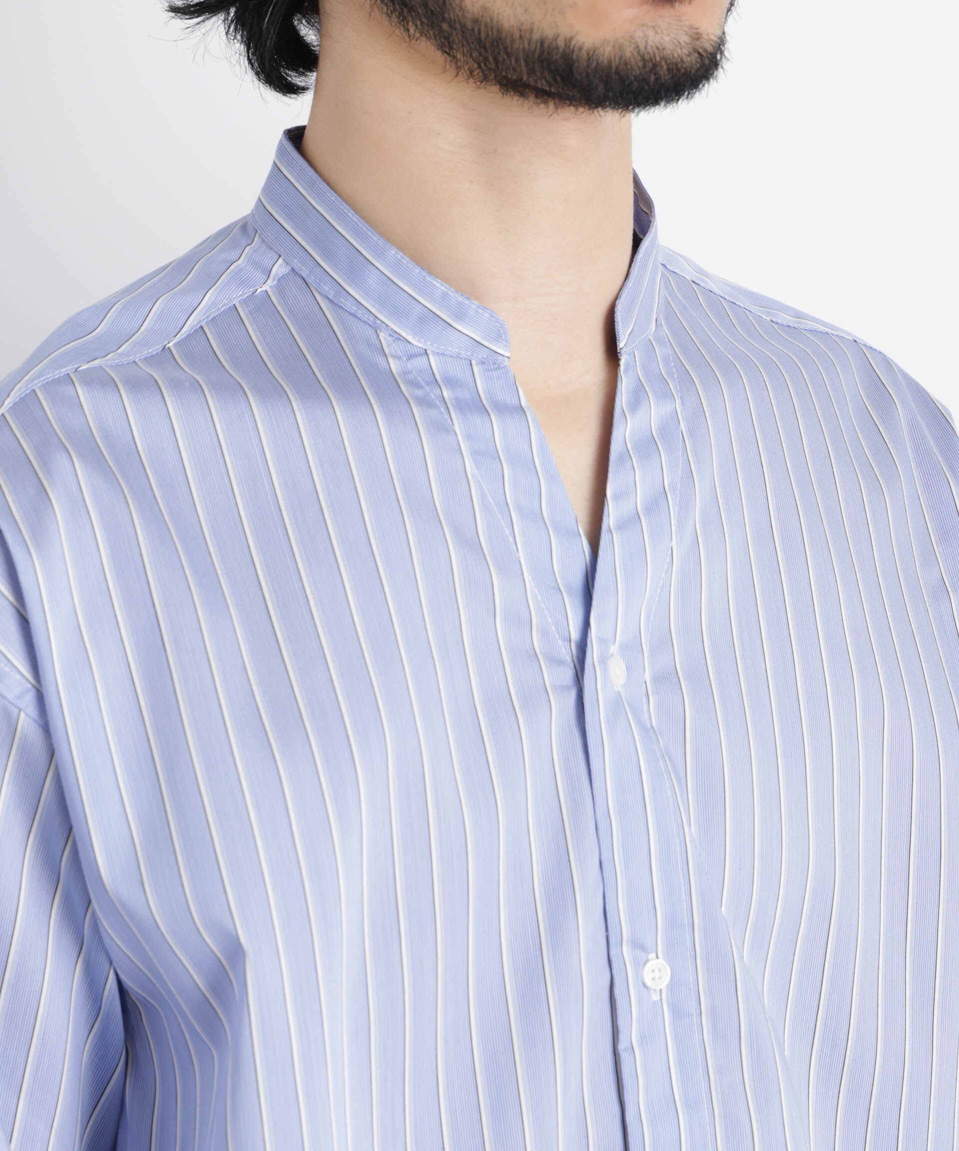 nano･universe「「OtoNANO」大人のワイドシャツバンドカラー ストライプ長袖」|シャツ・ブラウス|