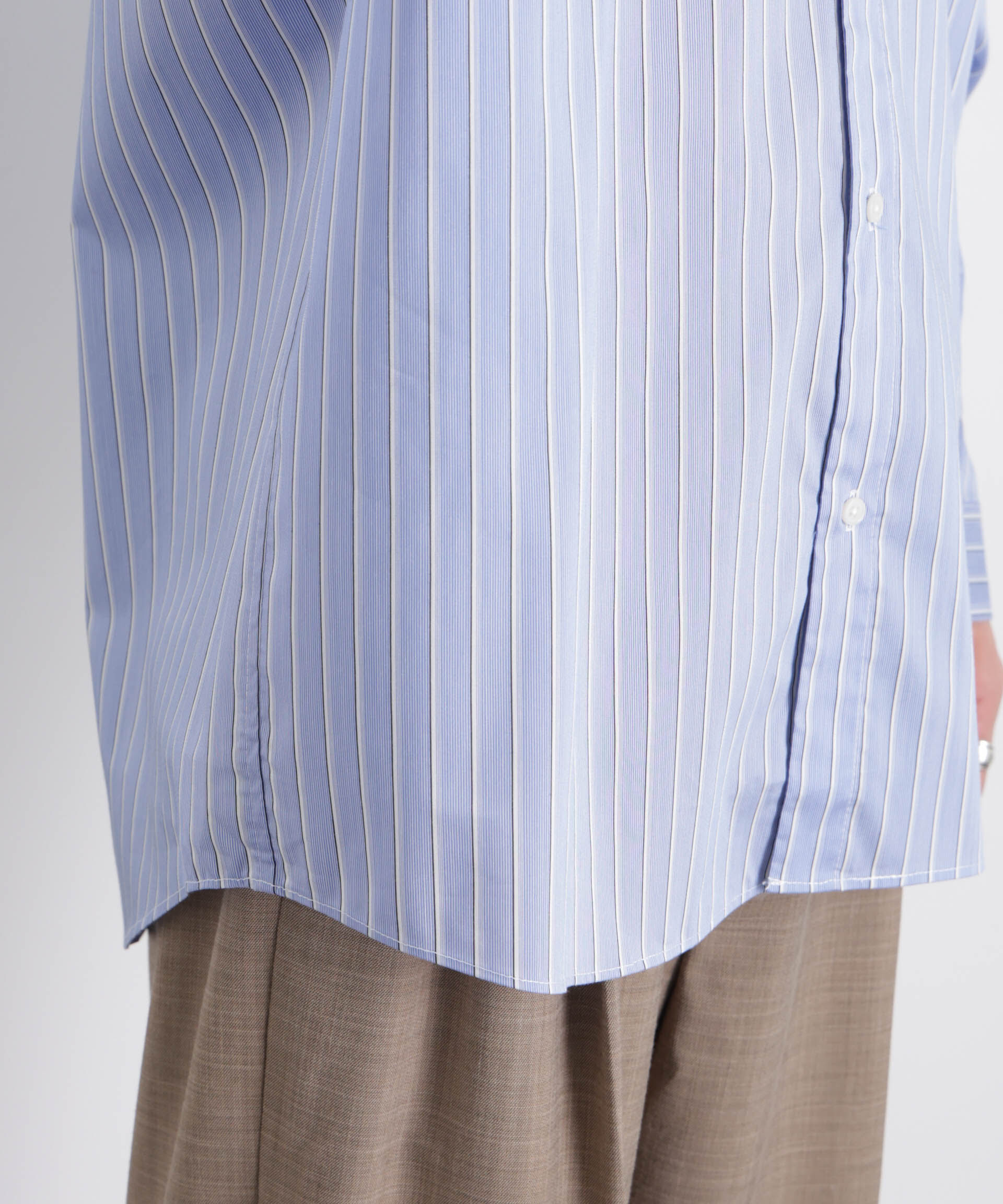 nano･universe「「OtoNANO」大人のワイドシャツバンドカラー ストライプ長袖」|シャツ・ブラウス|