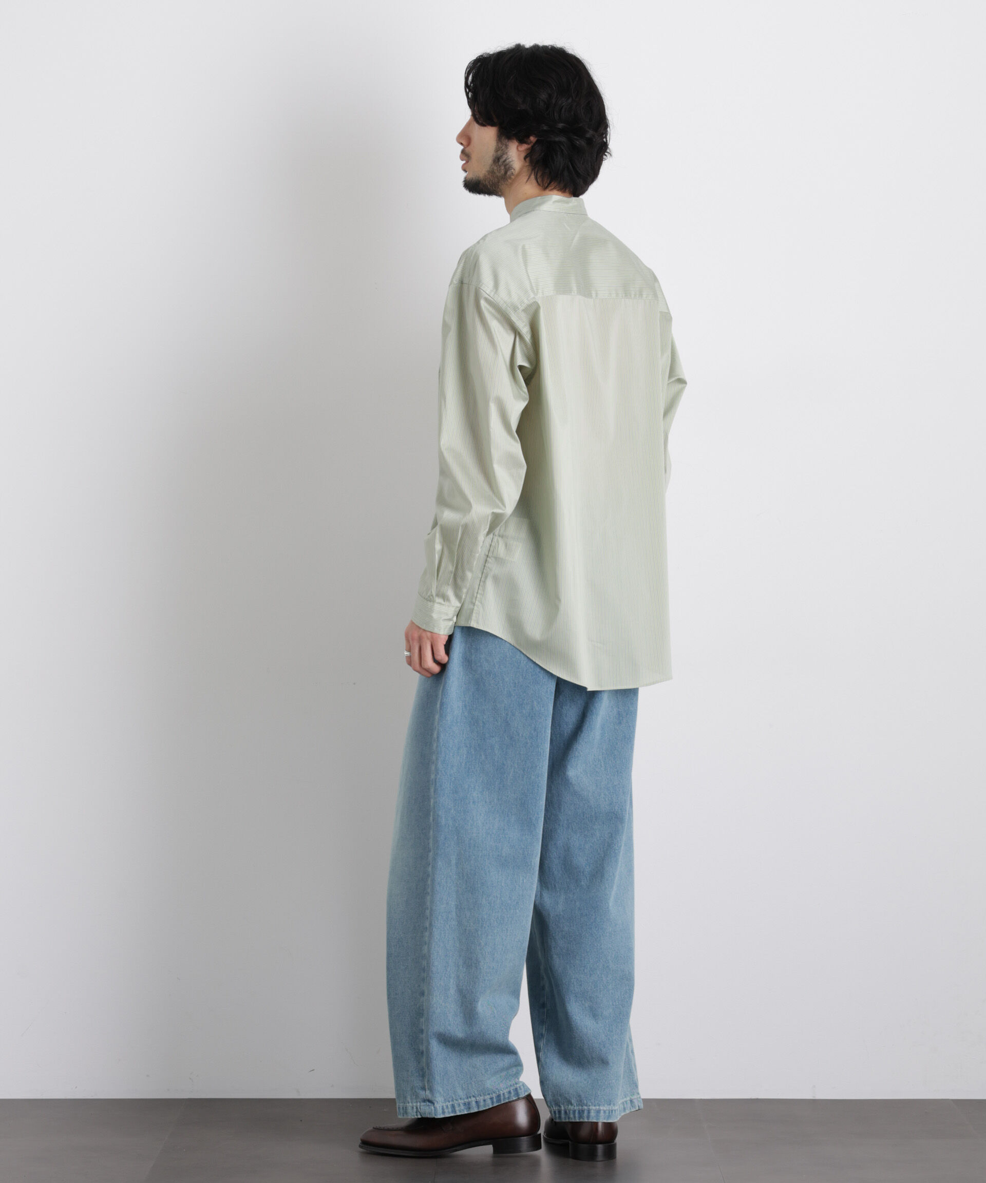 nano･universe「「OtoNANO」大人のワイドシャツバンドカラー ストライプ長袖」|シャツ・ブラウス|