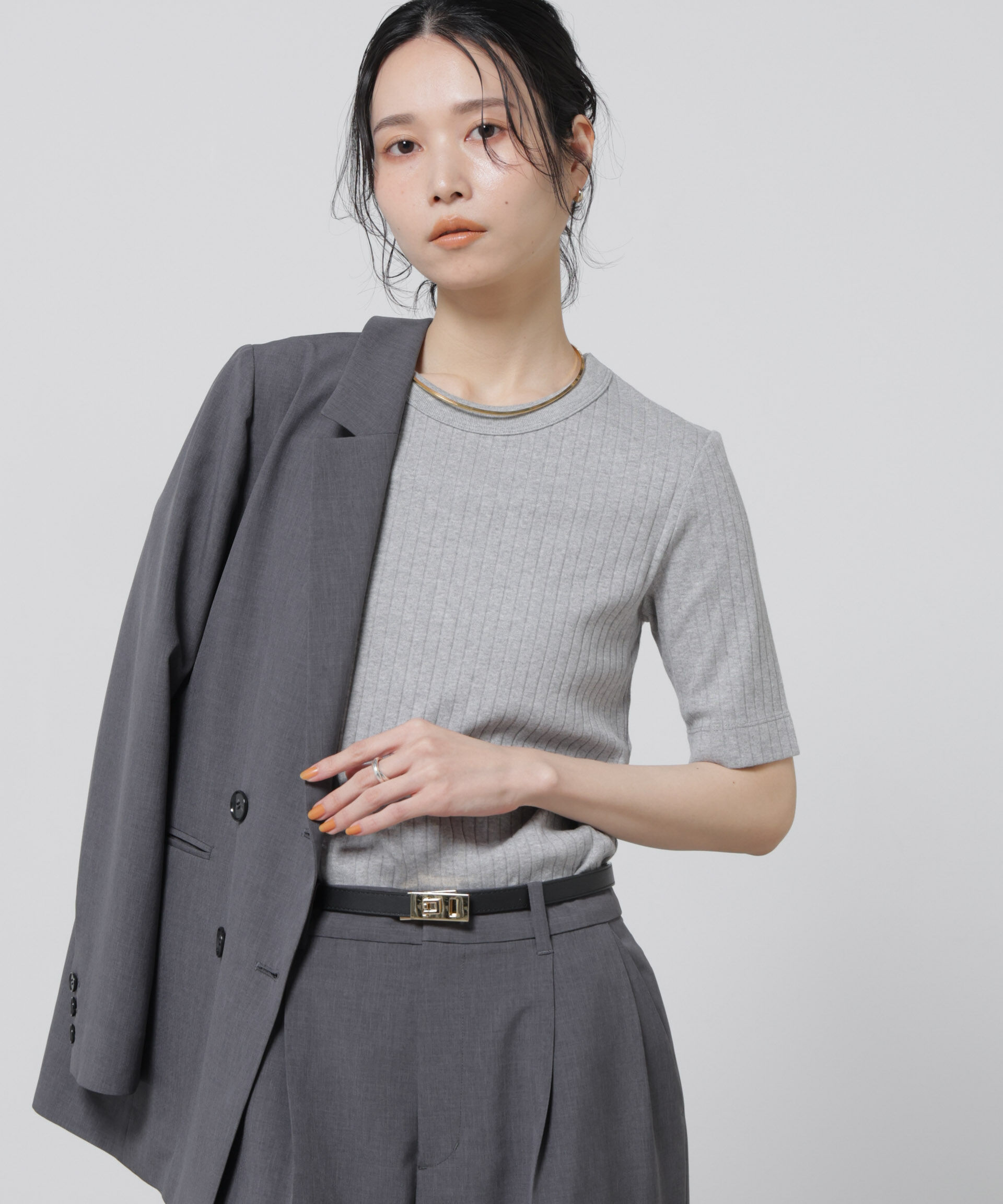 nano･universe「Anti Soaked(R) 汗染み防止クルーネックリブTシャツ」|Tシャツ・カットソー|トップグレー4