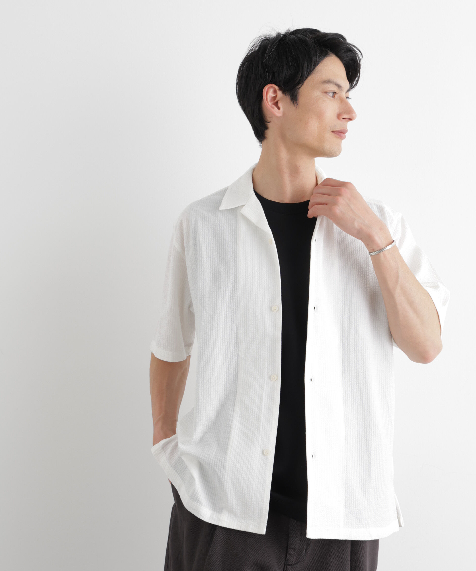 nano･universe「シルケットサッカーシャツ 半袖」|シャツ・ブラウス|ホワイト