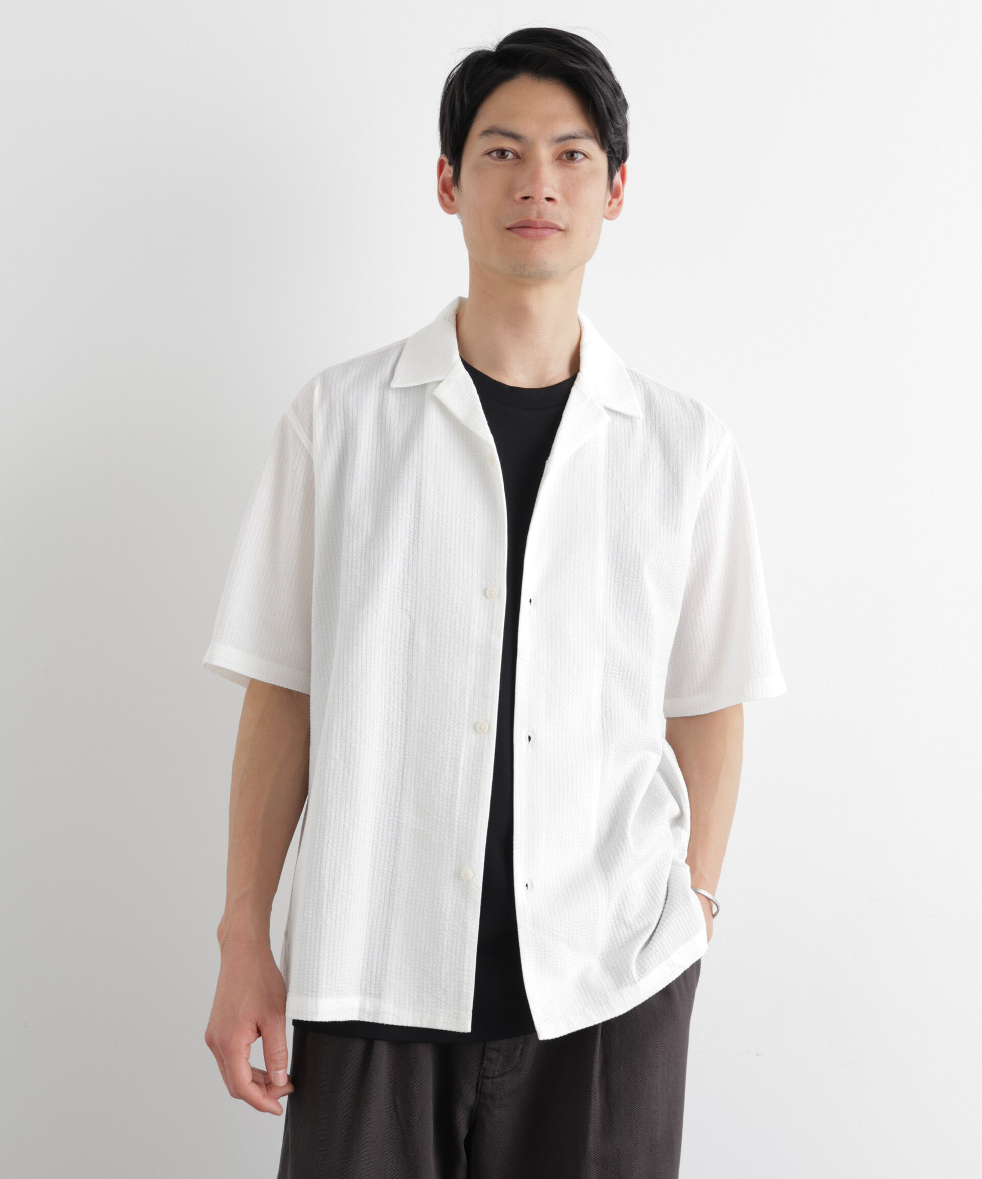 nano･universe「シルケットサッカーシャツ 半袖」|シャツ・ブラウス|