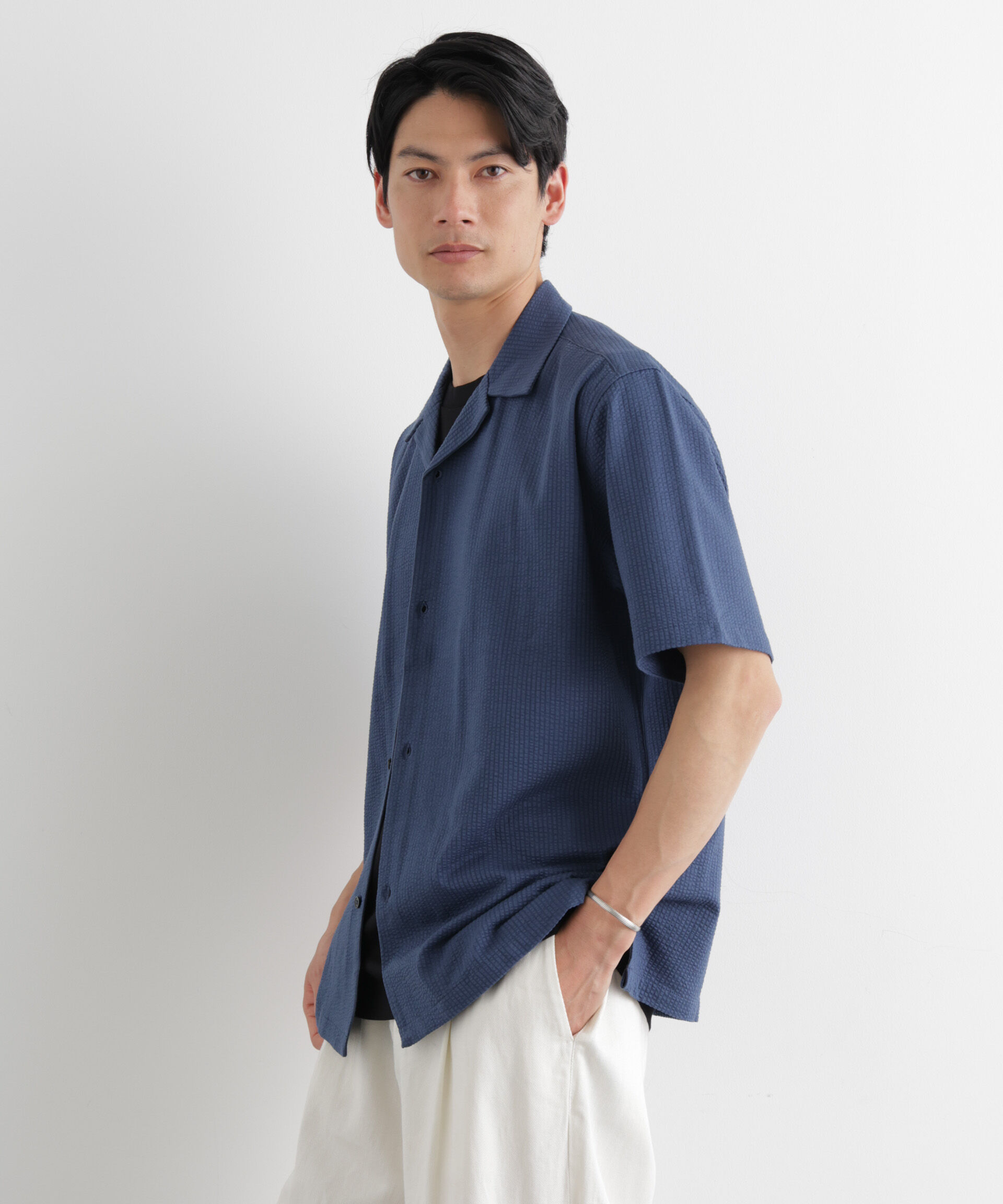 nano･universe「シルケットサッカーシャツ 半袖」|シャツ・ブラウス|ブルー