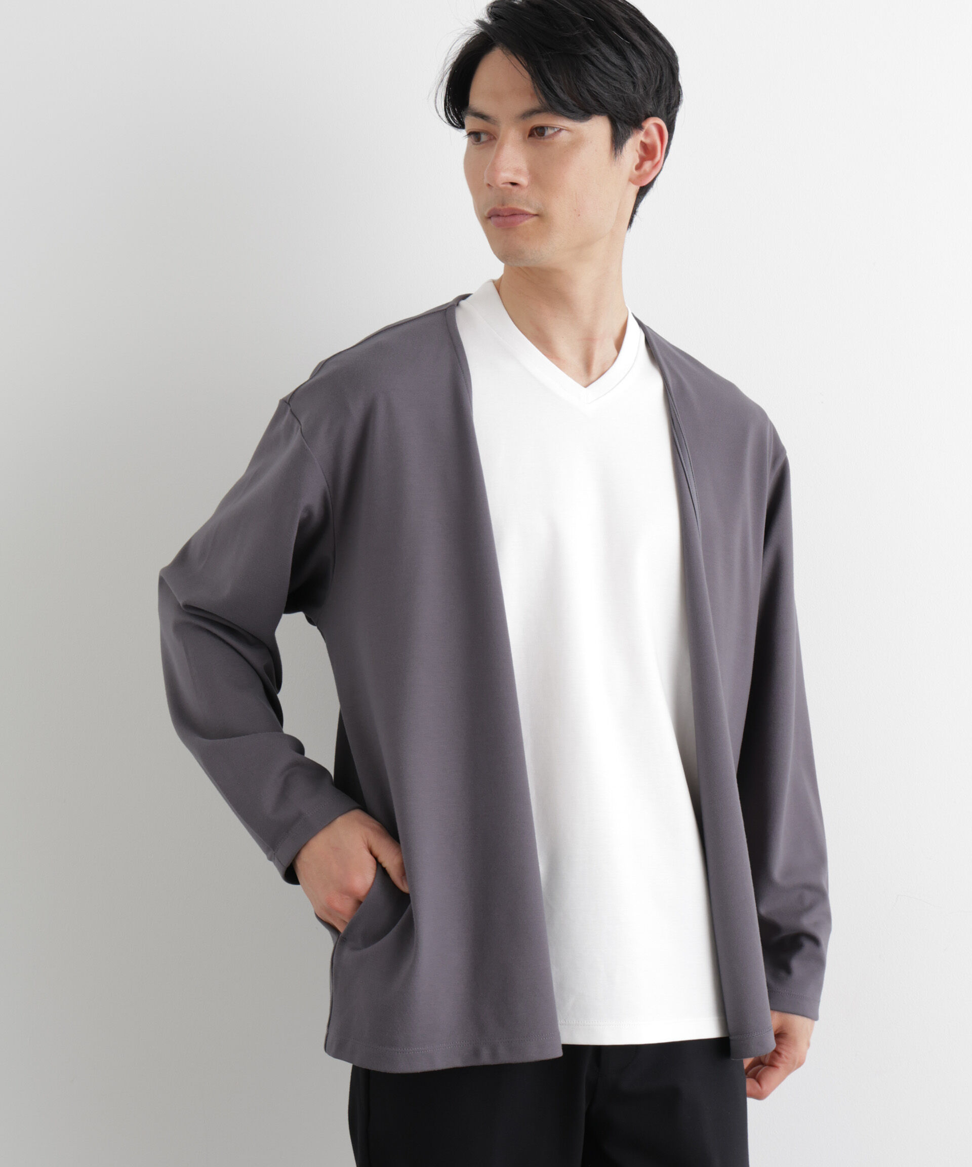 nano･universe「「Meaningful Continuity」coveross(R) レーヨンジャージートッパーカーディガン」|Tシャツ・カットソー|チャコール3